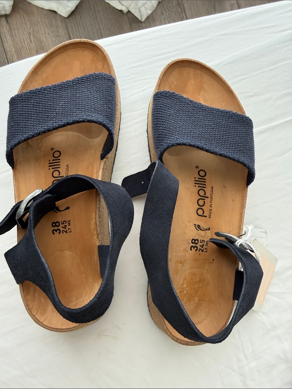 Birkenstock Navy Blue Cork-Wedge Sandals - Picture 2 of 7